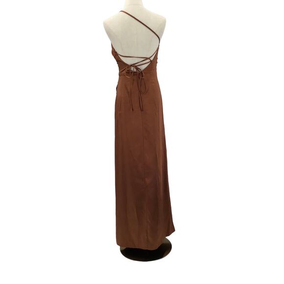 LULU'S SZ S Copper Asymmetric One-Shoulder Lace up Party Maxi Dress NEW B66 - Picture 2 of 8